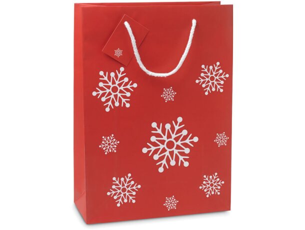 Bolsa de papel para regalo con copos de nieve Bossa Large y tarjeta Rojo detalle 1