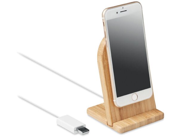 Cargadores inalámbricos soporte magnético bambú Hintois 10W iPhone 12+ Madera detalle 2