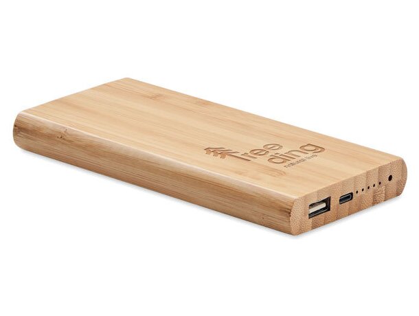 Powerbank de bambú Arena C 6000 mAh con luz indicadora y USB tipo C Madera detalle 3