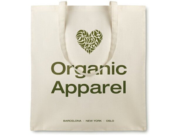 Bolsa de tela personalizada Organic Cottonel asas largas personalizado beige
