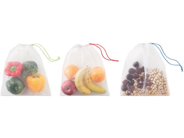 Bolsas de la compra Veggie Set Rpet lavables y seguras para alimentos Blanco detalle 1