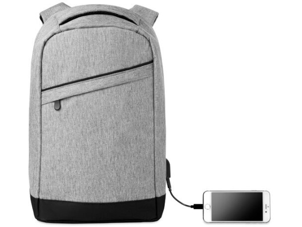 Mochilas de publicidad conector USB y compartimento portátil Berlin Gris claro detalle 9