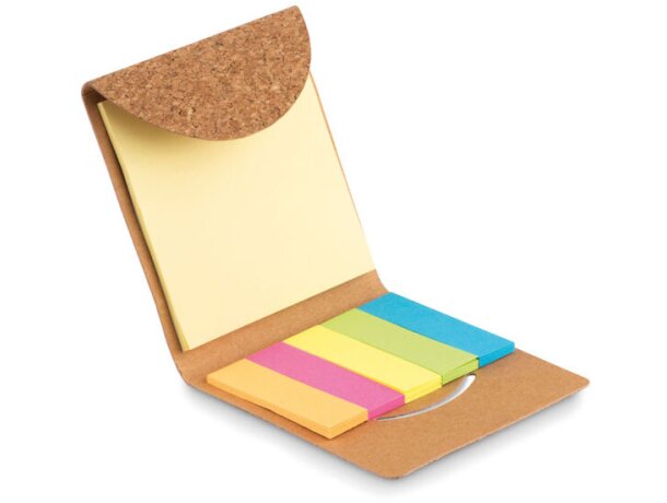 Taco de notas con logotipo Foldcork set con bloc grande y etiquetas color Beige detalle 2