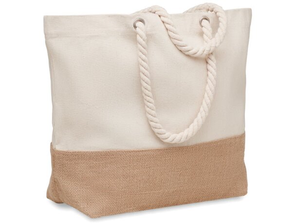 Bolsa de playa Pantai con asas de cordón y base de yute 280 gr/m&#xB2; Beige detalle 2