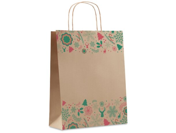 Bolsas de papel personalizadas Bao Medium navideñas 50% reciclado UE Beige detalle 3