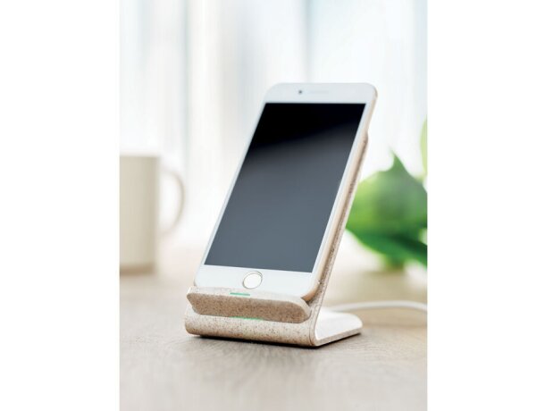 Cargador inalámbrico con soporte de smartphone Layaback Beige detalle 3