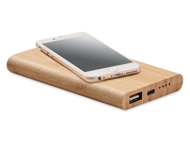 Powerbank de bambú 4000 mAh Arenapower C con luz indicadora y USB-C Madera detalle 2