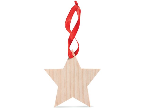 Estrella de madera con cinta roja para decorar tu árbol de navidad Madera detalle 1