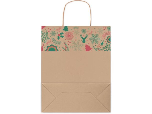 Bolsas de papel personalizadas Bao Medium navideñas 50% reciclado UE Beige detalle 1