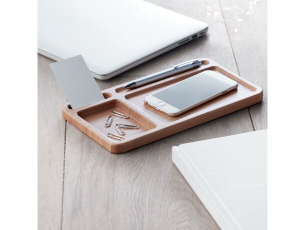 Cargador inalámbrico con organizador de escritorio Cleandesk Madera detalle 4