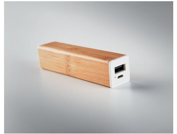 Powerbank 2200 mAh Powerbam en bambú con indicador de luz y USB tipo C Madera detalle 5