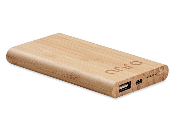 Powerbank de bambú 4000 mAh Arenapower C con luz indicadora y USB-C Madera detalle 3