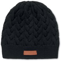 Gorro de lana publicitario con logo Katmai en RPET con etiqueta para impresión