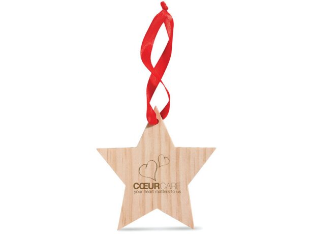 Estrella de madera con cinta roja para decorar tu árbol de navidad Madera detalle 1