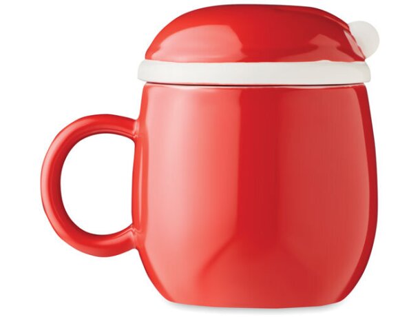 Tazas de merchandising con tapa y decoración de papa noel cerámica Rojo detalle 3