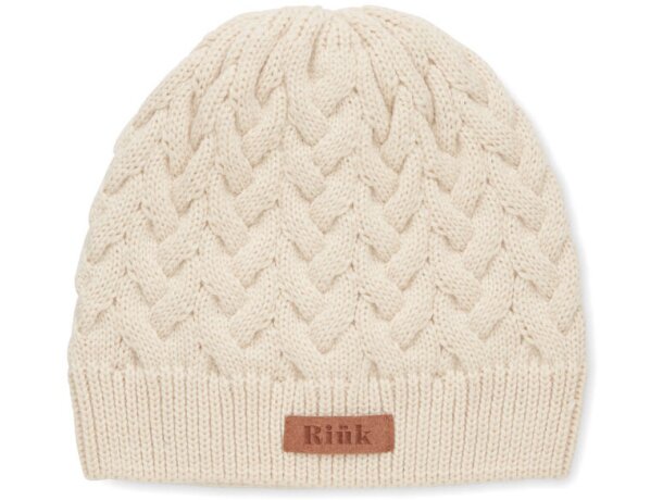 Gorro de lana publicitario con logo Katmai en RPET con etiqueta para impresión Beige detalle 5