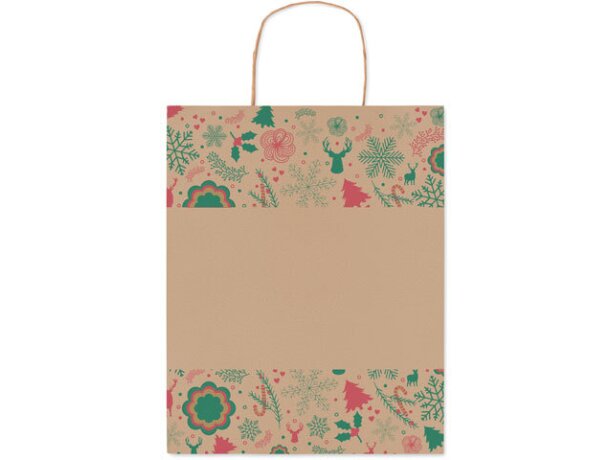 Bolsas de papel personalizadas Bao Medium navideñas 50% reciclado UE Beige detalle 2