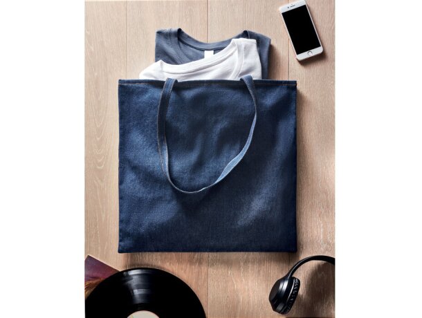 Bolsa de compras plegables personalizada Style Tote denim reciclado 50% Azul detalle 3