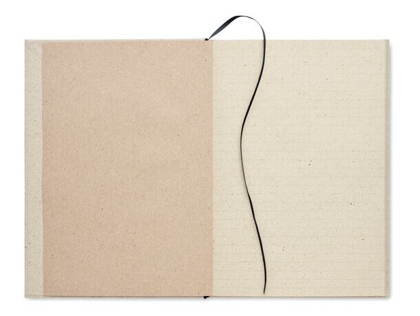 Libreta banda elastica con hojas a rayas de cartón natural Grass Notes Beige detalle 1