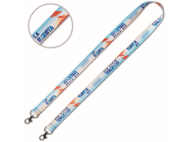 Lanyard sublimación con dos hebillas metálicas.