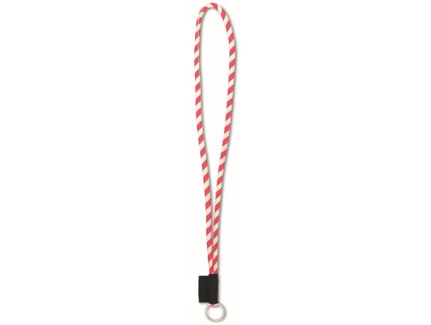 Lanyard cilíndrico con etiqueta tejida blanco