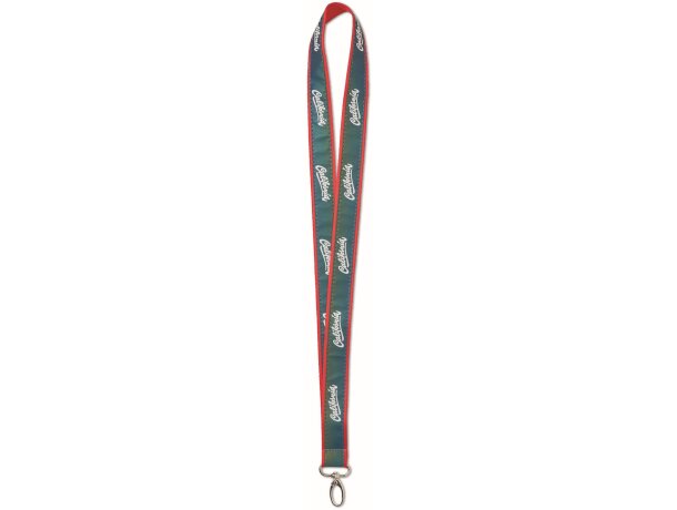 Lanyard de poliéster plano con capa iridiscente rojo transparente