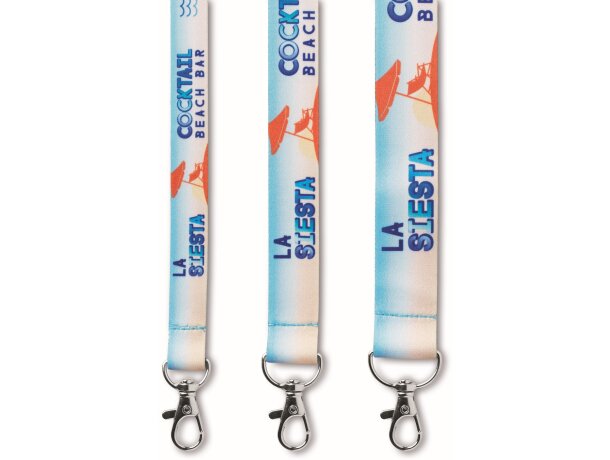 Lanyard sublimación con dos hebillas metálicas.