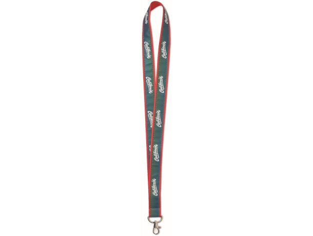 Lanyard de poliéster plano con capa iridiscente rojo transparente