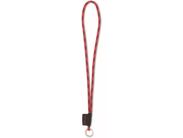 Lanyard cilíndrico con etiqueta tejida rojo