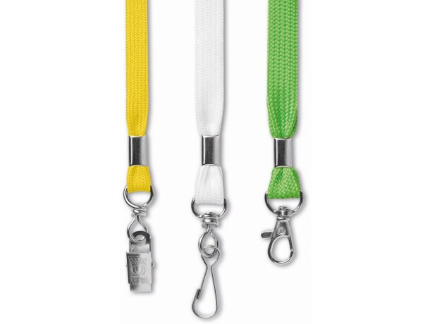 Lanyard cilíndrico con arandela y mosquetón metálico