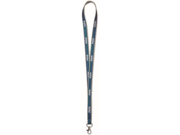 Lanyard de poliéster plano con capa iridiscente gris oscuro