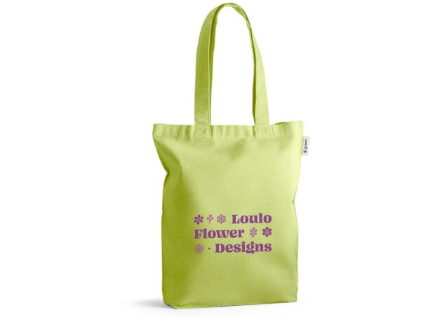 Bolsa de algodón personalizada Merida con asas largas y reciclado Verde claro detalle 9