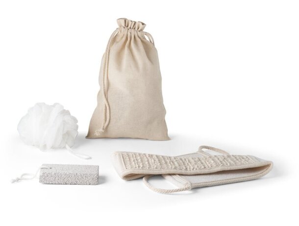 Set conroy de spa: puff, pompones y toalla exfoliante detalle 1