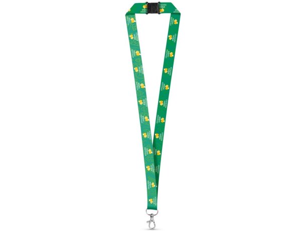 Lanyard eco Dover con cierre seguro y doble sublimación rPET detalle 1