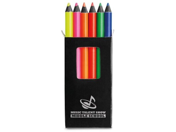 Caja de 6 lápices de colores fluorescentes Hi!dea Negro detalle 3