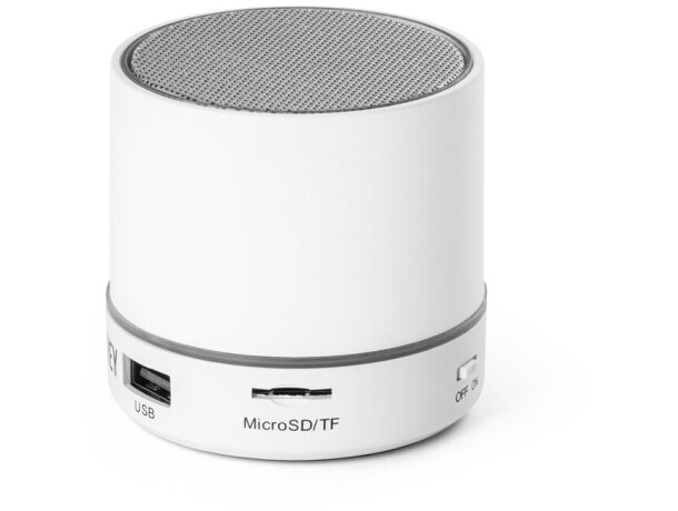 Altavoz bluetooth promocional Perey portátil con micrófono y lector TF Blanco detalle 10