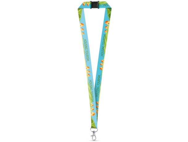 Lanyard eco Dover con cierre seguro y doble sublimación rPET Blanco detalle 2