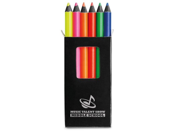 Caja de 6 lápices de colores fluorescentes Hi!dea Negro detalle 3