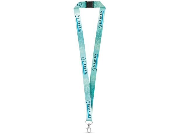 Lanyard eco Dover con cierre seguro y doble sublimación rPET Blanco detalle 2