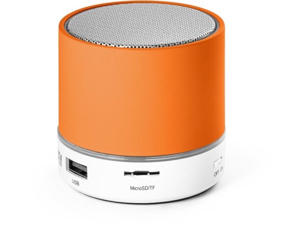 Altavoz bluetooth promocional Perey portátil con micrófono y lector TF Naranja detalle 3