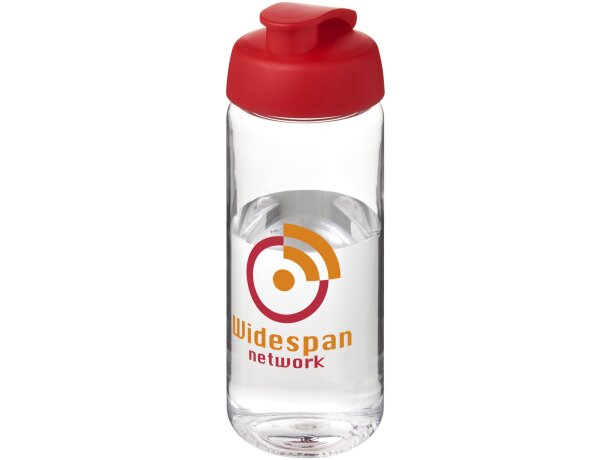 Bidón deportivo con tapa Flip de 600 ml personalizado transparente claro/rojo