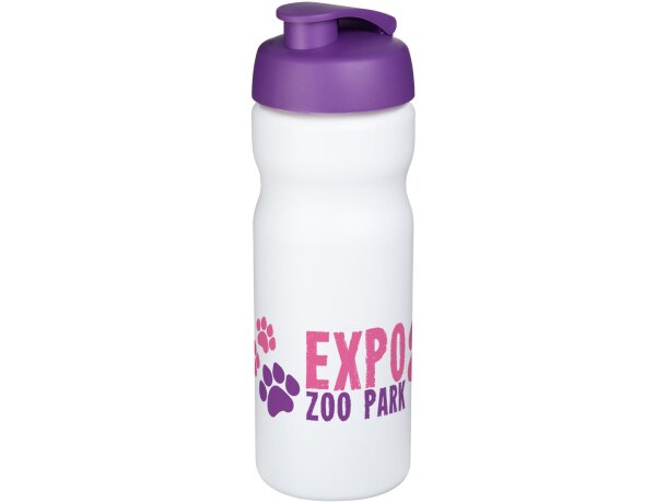 Baseline® Plus Bidón deportivo con tapa Flip de 650 ml personalizado blanco/morado