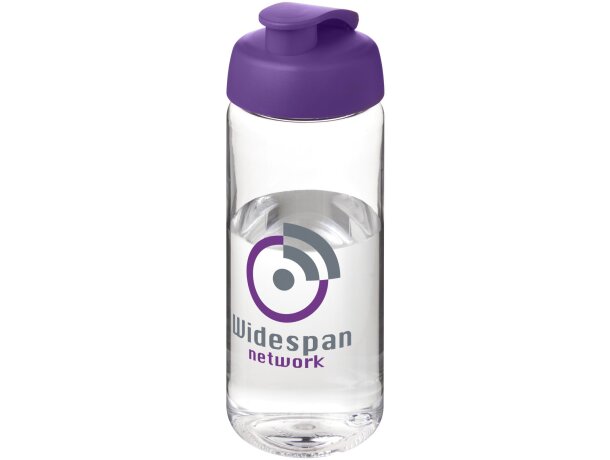 Bidón deportivo con tapa Flip de 600 ml personalizado transparente claro/morado