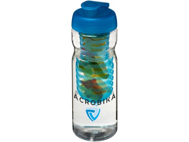 H2O Active® Base Bidón deportivo e infusor con Tapa Flip de 650 ml personalizado transparente/azul aqua