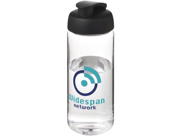 Bidón deportivo con tapa Flip de 600 ml personalizado transparente claro/negro intenso