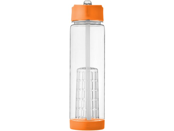 Botella deportiva y ligera con infusor de rosca para fruta 740 ml personalizada merchandising transparente/naranja