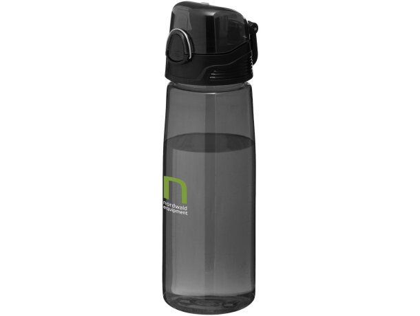 Botella para deporte con tapa abatible 700 ml personalizada negro transparente