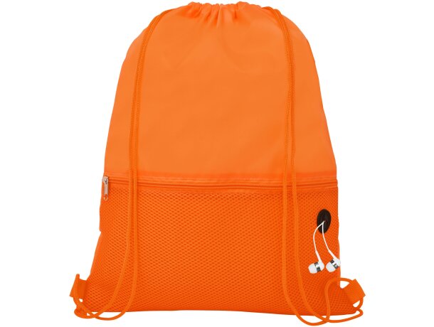 Mochila de cuerdas con logotipo para empresa original Oriole con malla y puerto auriculares Naranja detalle 24