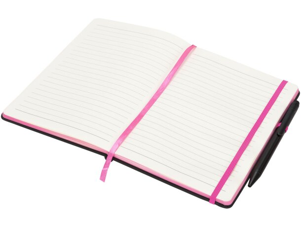 Libretas con banda elastica Noir Edge moderna elegante tapa suave negra Negro intenso/rosa detalle 16