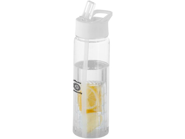 Botella deportiva y ligera con infusor de rosca para fruta 740 ml personalizada barata transparente/blanco